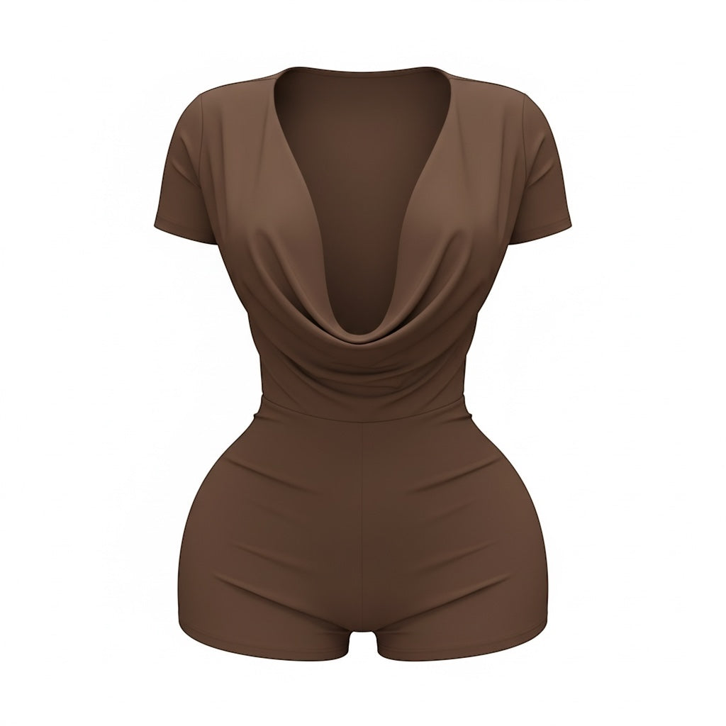 Cocoa Desire Draped Romper